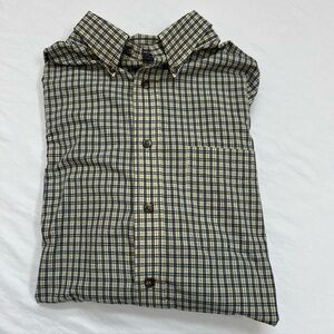 Arrow Men's Shirt Button Down Collar Check Blue Yellow Size L 16-16 1/2  Pocket